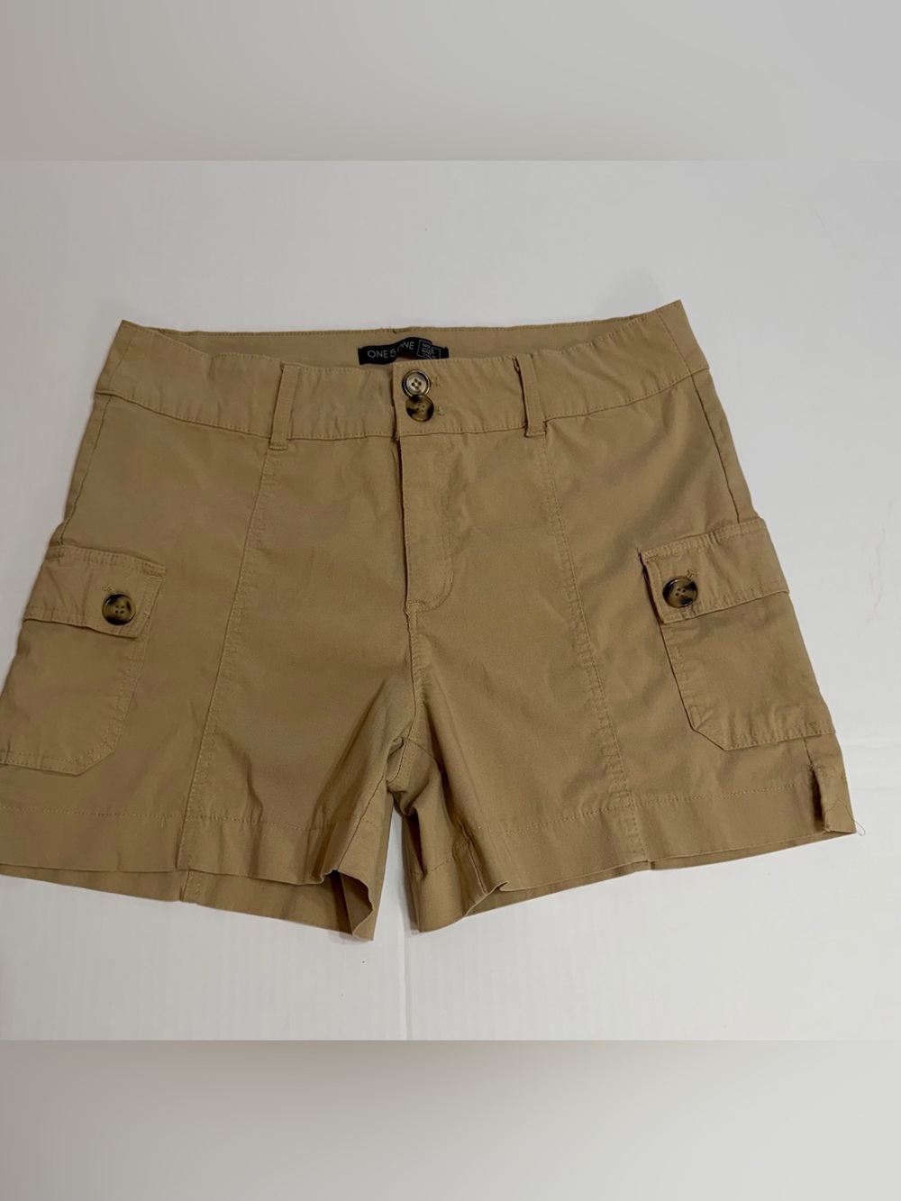 Womens Khaki Cargo Shorts Tan Stretch Utility Pockets Size L